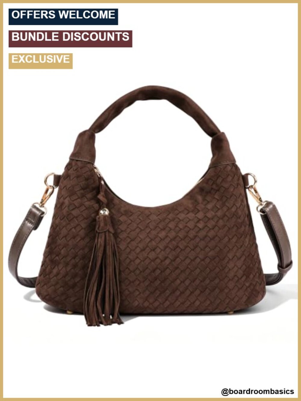 Woven Suede Hobo Shoulder Bag with Tassel Crossbody for Women